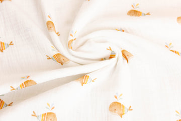 Musselin, Double Gauze, mit Walen, wollweiß, 0,5 m